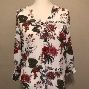 Floral V-neck Dress Shirt Blouse